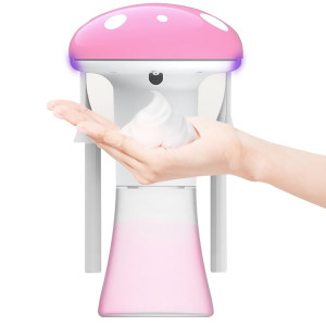 Distributeur de savon à capteur automatique intelligent 2 en 1 champignon 350 ml + support de support de désinfection de brosse à dents ultraviolets (rose) SH501A987-20