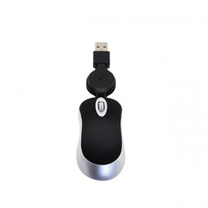 Mini souris d'ordinateur câble USB rétractable optique ergonomique1600 DPI petites souris portables pour ordinateur portable (noir) SH601E1593-20