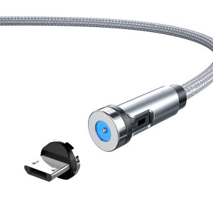 Câble de chargement de données rotatif avec prise anti-poussière à interface magnétique micro USB CC56, longueur du câble : 2 m (argent) SH501C29-20