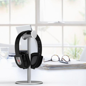 Support d'écouteur en métal monté sur la tête Présentoir de bureau Internet Cafe (gris argenté) SH701B577-20