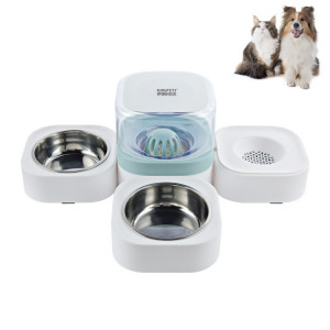 Fontaine à boire automatique lavable amovible transparente pour animaux de compagnie avec boîte à aliments en acier inoxydable, spécification: doubles bols (vert) SH9306315-20