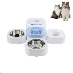 Fontaine à boire automatique lavable amovible transparente pour animaux de compagnie avec boîte à aliments en acier inoxydable, spécification: doubles bols (bleu) SH9307873-20