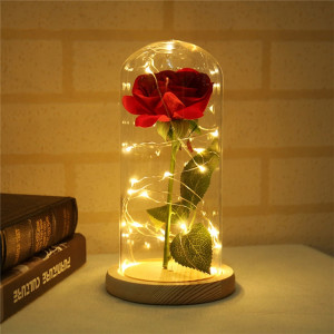 LED clignotant lumineux artificiel roses fraîches romantique fleur décorative mariage cadeau de la Saint-Valentin pour envoyer l'anniversaire des amoureux Base en bois marron 0-5W SH2802179-20