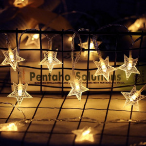 Lumières LED de chaîne de fil de cuivre d'étoile de 3M pour la décoration de mariage de Noël, alimentées par batterie (blanc chaud) SH601A1302-20