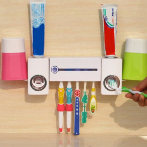 Antibactéries UV Lumière Ultraviolet Brosse À Dents Stérilisateur Porte-Brosse À Dents Nettoyant Double-extrudeuse Dentifrice Ensemble Avec 2 Tasses SH2706772-20