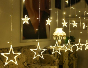 220V EU Plug LED Star Light lumières de Noël intérieur / extérieur décoratif rideaux d'amour lampe pour l'éclairage de fête de mariage de vacances (blanc chaud) SH801C974-20