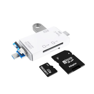 2 PCS type C & Micro USB et USB 2.0 3 ports 1 multi-fonction lecteur de carte, support U disque / TF / SD (Blanc) SH201B159-20