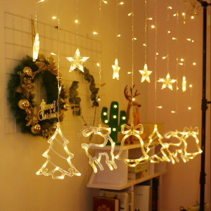 LED rideaux lumières Décoration de Noël de Bell et Deer Guirlandes, Alimentation: 220 V Branchez l'UE (lumière blanche chaude) SH701A1438-20