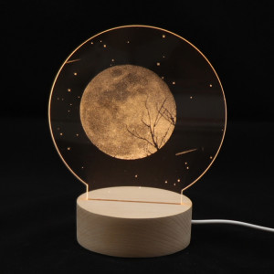 Atmosphère 3D Lumière Décorative Acrylique Intérieur Sculpté LED Night Light Lampe de Table Fille Créative (Pleine Lune) SH401G1837-20