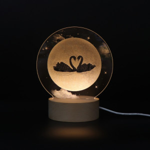 3D Atmosphère Lumière Décorative Acrylique Intérieur Sculpté LED Night Light Lampe De Table Fille Créative (Pleine Lune Swan) SH401K1517-20