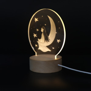 Atmosphère 3D Lumière Décorative Acrylique Intérieur Sculpté LED Night Light Lampe de Table Fille Créative (Moon Girl) SH401L767-20