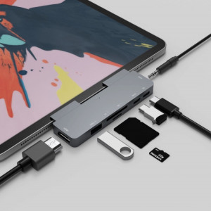 300A 7 en 1 USB3.0x1 + HDMIx1 + Port PDx1 + Type-Cx1 + SD / TF + Port 3.5mmx1 Adaptateur HUB d'extension multifonctionnel pour iPad Pro (Gris) SH701A1594-20