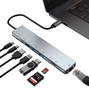 WC7367 8 en 1 87W Type-C vers PD + USB3.0/USB2.0 + SD + TF + HDMI + RJ45 + HUB de Station d'accueil Type-c SH9736858-20