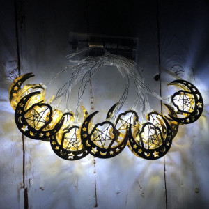 1,65 m 10 LED Eid Al-Fitr LED Étoile et Lune Guirlande Lumineuse Ramadan Festival Décoration Lampes (Lumière Blanche) SH001B1707-20