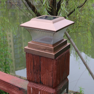 Lampe de colonne solaire extérieure IP44 étanche de jardin clôture de jardin lumière lampe de rue solaire (coquille en bronze d'or + lumière chaude) SH901D1065-20