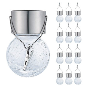 12 PCS Crackle Ball Solar Chandelier extérieur Jardin de jardin Décoration de vacances Lumière avec clip (lumière blanche) SH801A1798-20