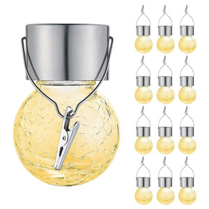 12 PCS Crackle Ball Solar Lustre Solaire Cour d'extérieur Cour de vacances Décoration de vacances avec clip (lumière blanche chaude) SH801B966-20