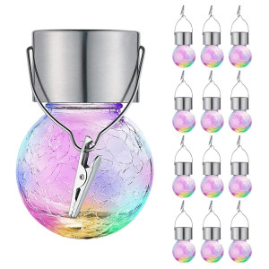 12 PCS Crackle Ball Lustre solaire Cour de jardin extérieur Cour de vacances Décoration de vacances avec clip (lumière colorée) SH801C1415-20