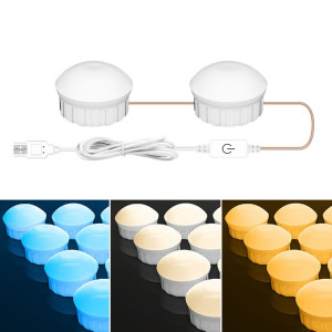 2 LEDs Cosmétic Chambre Salle de bain Miroir Front Lumière USB Lumière de gradation à trois couleurs SH2001334-20