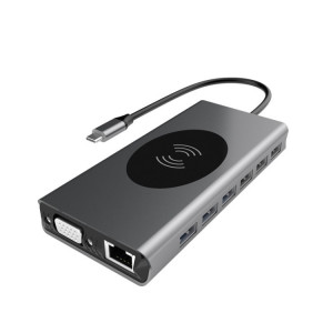 BX15W USB HUB Type-C Station d'accueil avec fonction de charge sans fil (15 en 1) SH001A1218-20