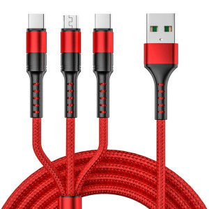 3 en 1 USB à Dual Type-C + Micro USB Câble de données de la synchronisation rapide, sortie: 3A (rouge) SH8502931-20