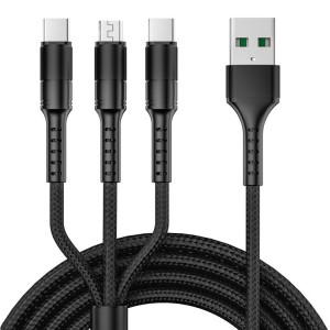 3 en 1 USB à Dual Type-C + Micro USB Câble de données de la synchronisation rapide, sortie: 5a (noir) SH85071074-20
