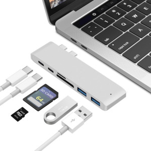 USB-C à HDMI Splitter Docking Station Card Reader, Spécifications: 6 en 1 Argent SH5204846-20