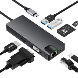 8 en 1 type-C à HDMI + VAG Gigabit RJ45 + Station d'accueil USB3.0 (gris) SH501A1411-20