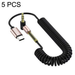 5pcs Type-C / USB-C à 3,5 mm Malen Male Spring Car Adapter Cable, Longueur du câble: 1,5 m (noir) SH101A1196-20