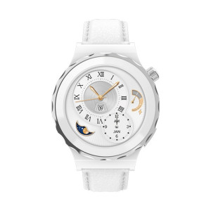 HW3 Mini montre intelligente de surveillance de la fréquence cardiaque/de l'oxygène sanguin avec fonction NFC (cuir blanc à coque argentée) SH201A1814-20