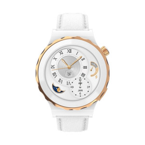 HW3 Mini montre intelligente de surveillance de la fréquence cardiaque/de l'oxygène sanguin avec fonction NFC (cuir blanc à coque dorée) SH201B973-20