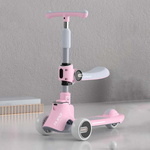 MIJIAQI 01 Scooter pliable multifonctionnel 3 en 1 pour enfants avec musique et lumières, spécification : siège rose SM55031997-20