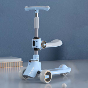 MIJIAQI 01 Scooter pliable multifonctionnel 3 en 1 pour enfants avec musique et lumières, spécification : siège bleu SM55041307-20