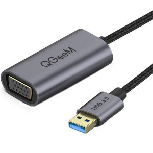 QGeeM QG-UA07-A Convertisseur vidéo multi-affichage à transfert haute vitesse USB 3.0 vers VGA (gris argenté) SQ801A410-20