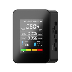 5 en 1 température humidité TVOC HCHO CO2 grand écran puissance moniteur numérique de qualité de l'air (noir) SH601A1288-20