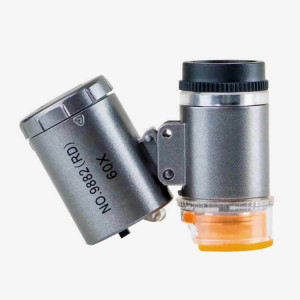 9882(RD) 60X Mini microscope optique de détection de billets de banque HD avec lumière LED, couleur : argent SH0401514-20