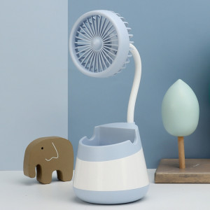 Ventilateur de porte-stylo de bureau de charge USB 276A avec fonction de support de téléphone ventilateur portable dortoir (bleu) SH101B740-20