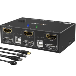 202DH DP HDMI Dual Channel KVM Switch Ordinateur Hôte DP Interface Clavier Souris Partage d'affichage(Noir) SH101A1088-20