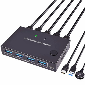 KC-KVM201A 2 en 1 sortie 4K 60HZ HDMI KVM Commutation USB3.0 Imprimante partagée en forme d'ordinateur Disque U (Noir) SH301A1686-20