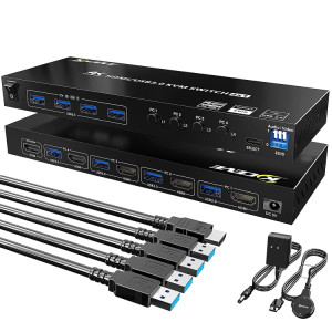 KVM401A 4 Ports USB 3.0 Périphérique Partagé HDMI KVM Switch HUB Convertisseur Partagé (Noir) SH701A989-20