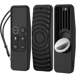 Pour Apple TV HD / 4K + AirTag AhaStyle PT175 Tracker de télécommande 2 en 1 Housse de protection en silicone (noir) SA901A427-20