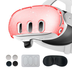 Pour Meta Quest 3 PC Coque de protection, style : 7 en 1 (rouge transparent pailleté) SH1103477-20