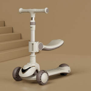 XOEYU K8 Scooter pliant réglable multifonctionnel pour enfants avec musique et lumières, couleur: café 3-en-1 SX0805540-20
