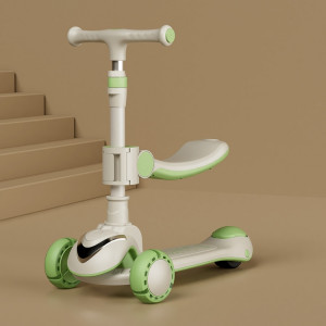 XOEYU K8 Scooter pliant réglable multifonctionnel pour enfants avec musique et lumières, couleur: vert 3-en-1 SX0807620-20