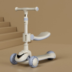 XOEYU K8 Scooter pliant réglable multifonctionnel pour enfants avec musique et lumières, couleur: bleu 3-en-1 SX0808415-20