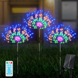 1 glisser 3 couleurs lumière 360 LED feux d'artifice solaires lampe herbe Globe pissenlit Flash chaîne avec télécommande SH08011027-20