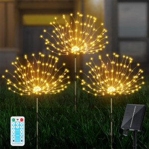 1 glisser 3 lumière chaude 360 LED lampe de feu d'artifice solaire herbe Globe pissenlit Flash chaîne avec télécommande SH0802846-20