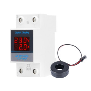 SINOTIMER SDM002 compteur de tension et de courant monophasé AC à double affichage sur Rail DIN domestique (capteur intestinal externe 100A) SS201B851-20