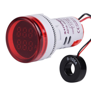 SINOTIMER ST16VA Indicateur de courant de tension alternative à affichage numérique LED rond de 22 mm AC 60-500 V 0-100 A (01 rouge) SS001A107-20