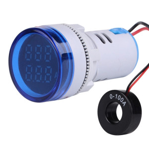SINOTIMER ST16VA Indicateur de courant de tension alternative à affichage numérique LED rond de 22 mm AC 60-500 V 0-100 A (03 bleu) SS001B1063-20